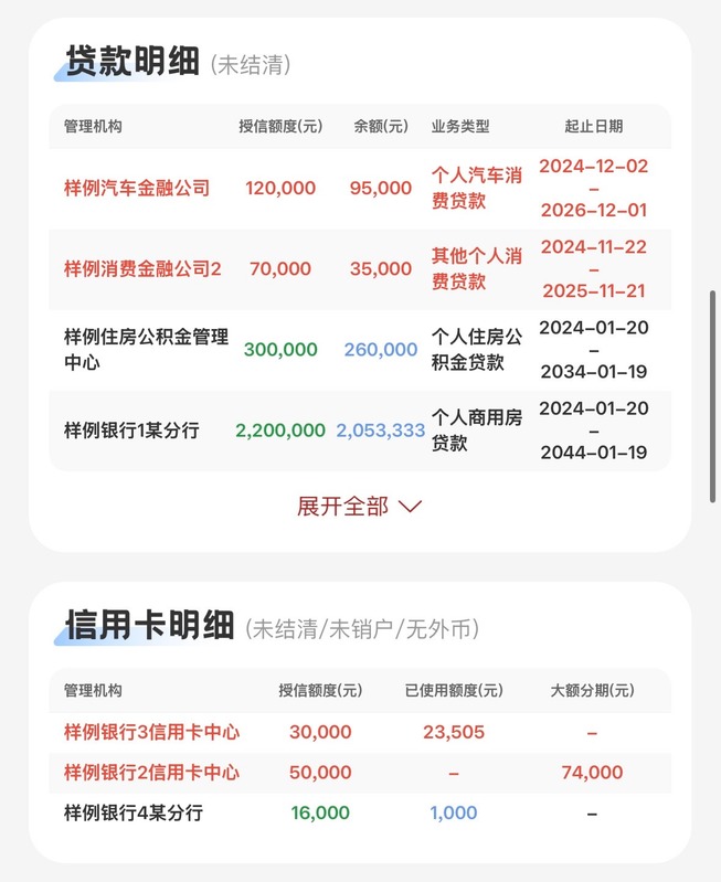 贷款明细和信用卡明细